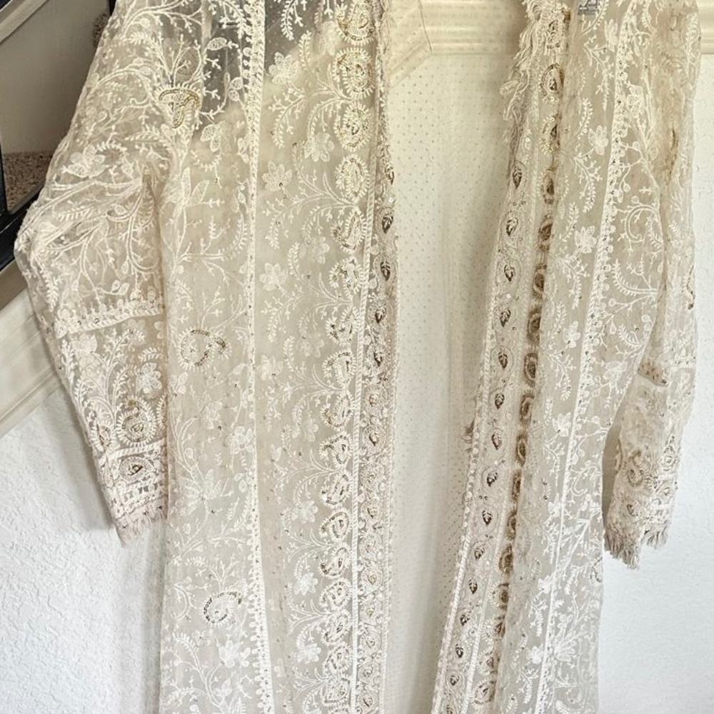 Cream Anarkali Jacket + Silk Dress - Chikankari, Zardozi & Lucknowi Embroidery